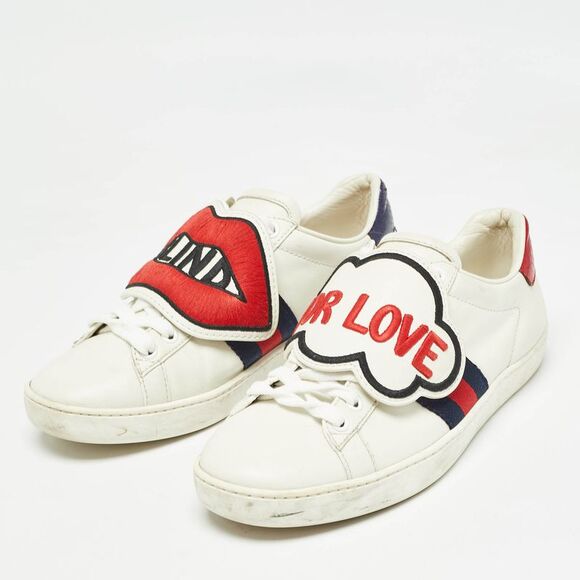 Gucci White/Red Leather Love Ace Sneakers Size 36 - Picture 2 of 4